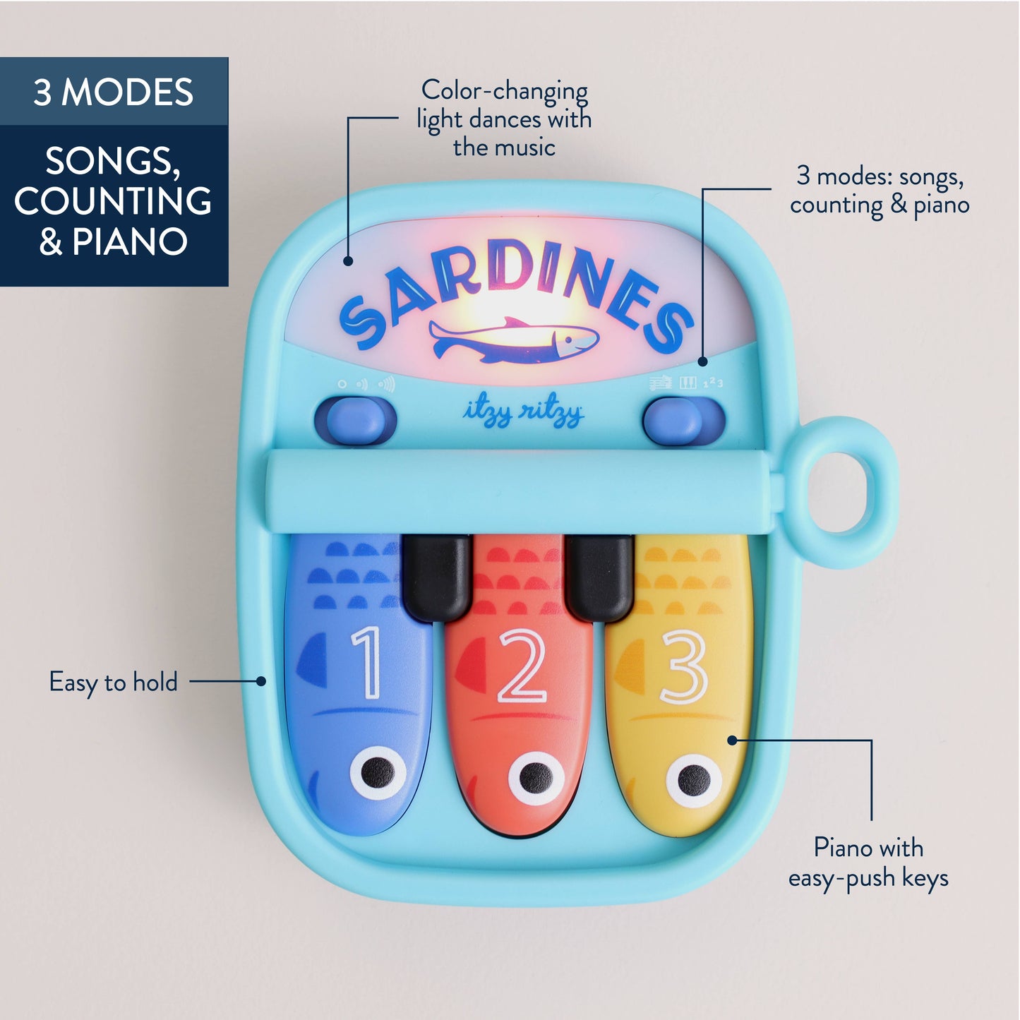 Italy Ritzy | Bitzy Tunes™ Sardines - Light-up Interactive Piano Toy