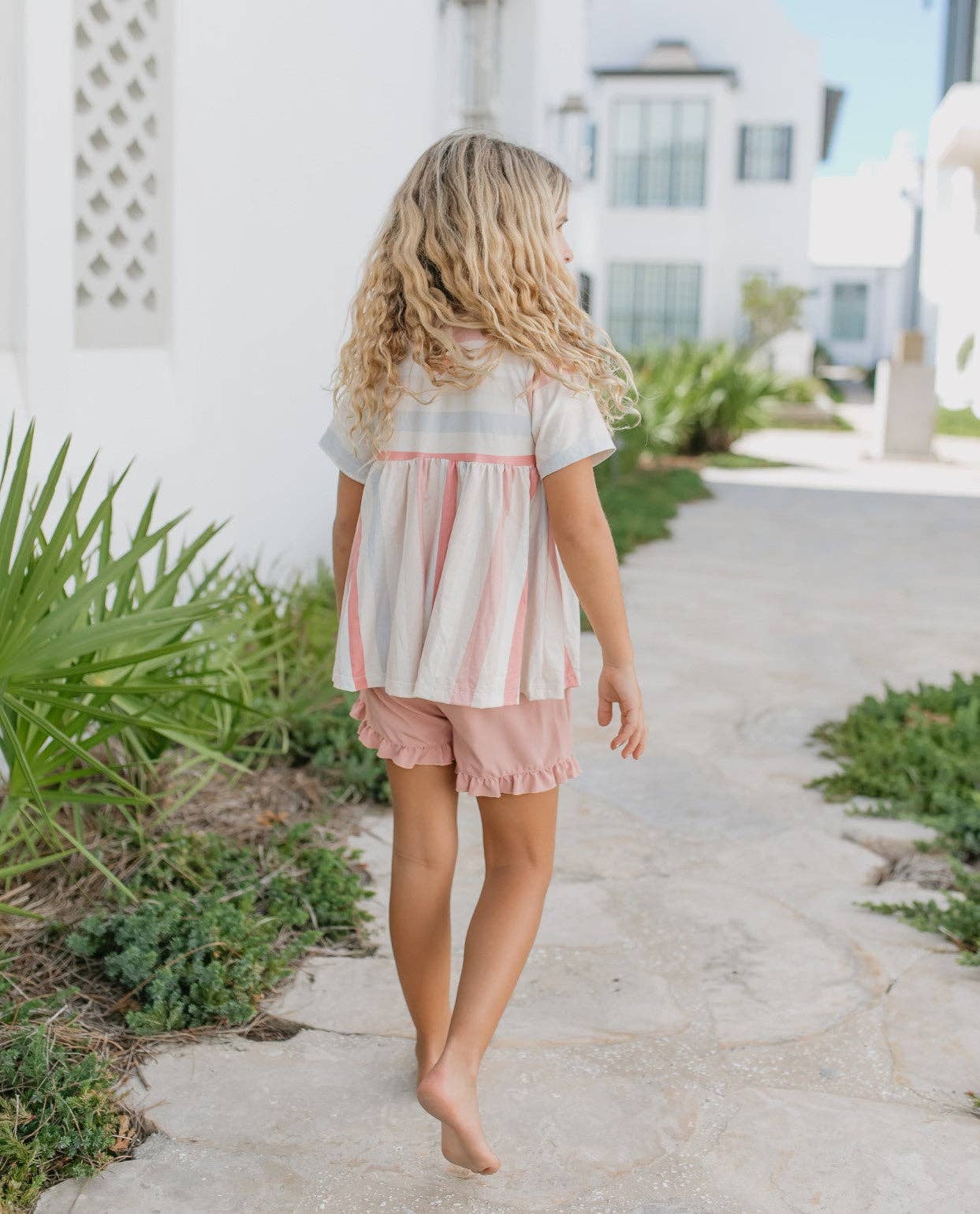 Sand Blush Stripe Ruffle Short Set