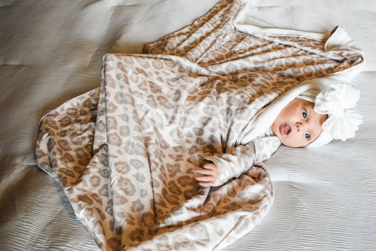 Rockin Royalty - Natural Leopard | Plush Swaddle Blanket