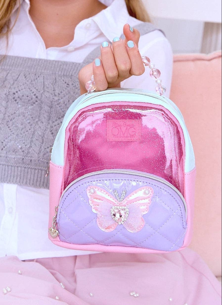OMG Accessories - Quilted Clear Micro Mini Backpack with Beaded Top Handle
