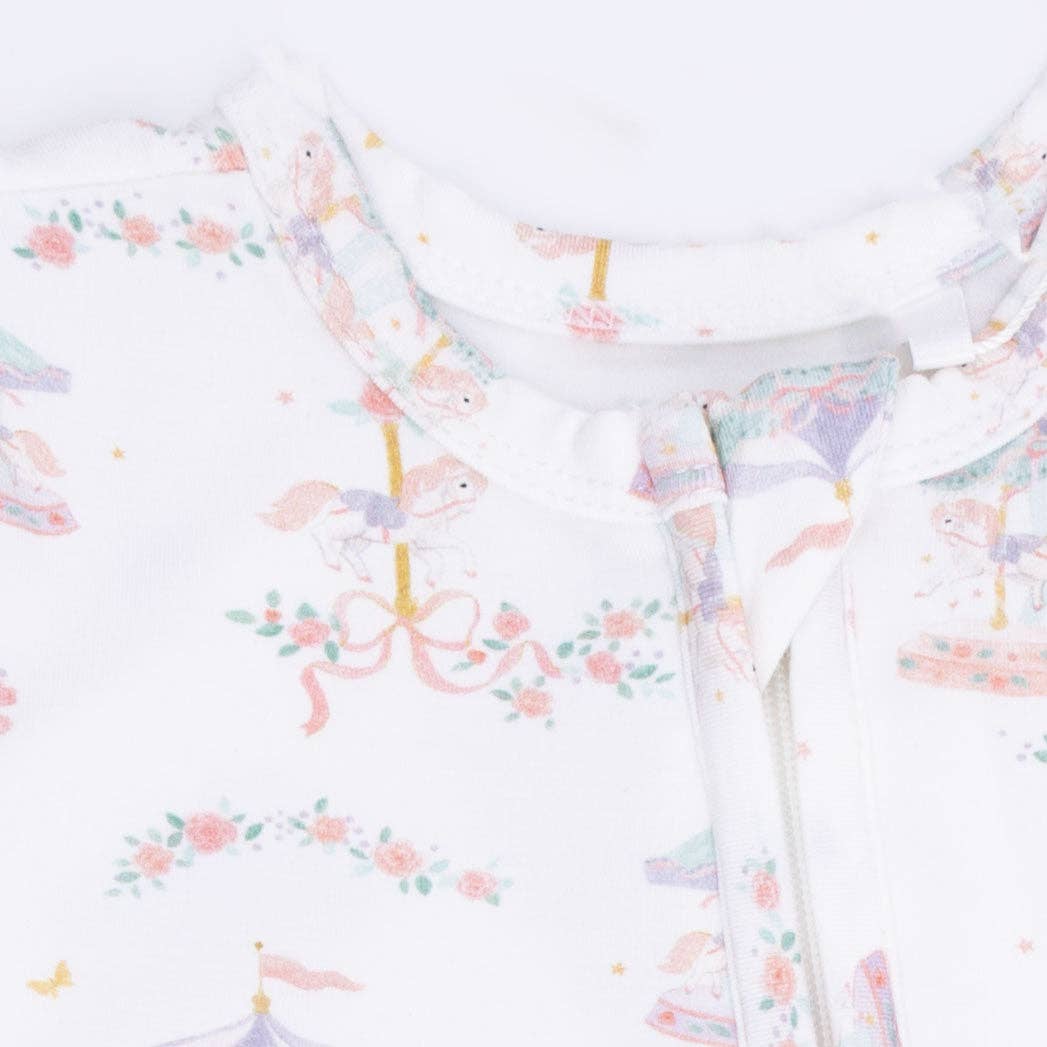 Angel Dear | Carousel with Bows - 2 Way Ruffle Back Zipper Footie