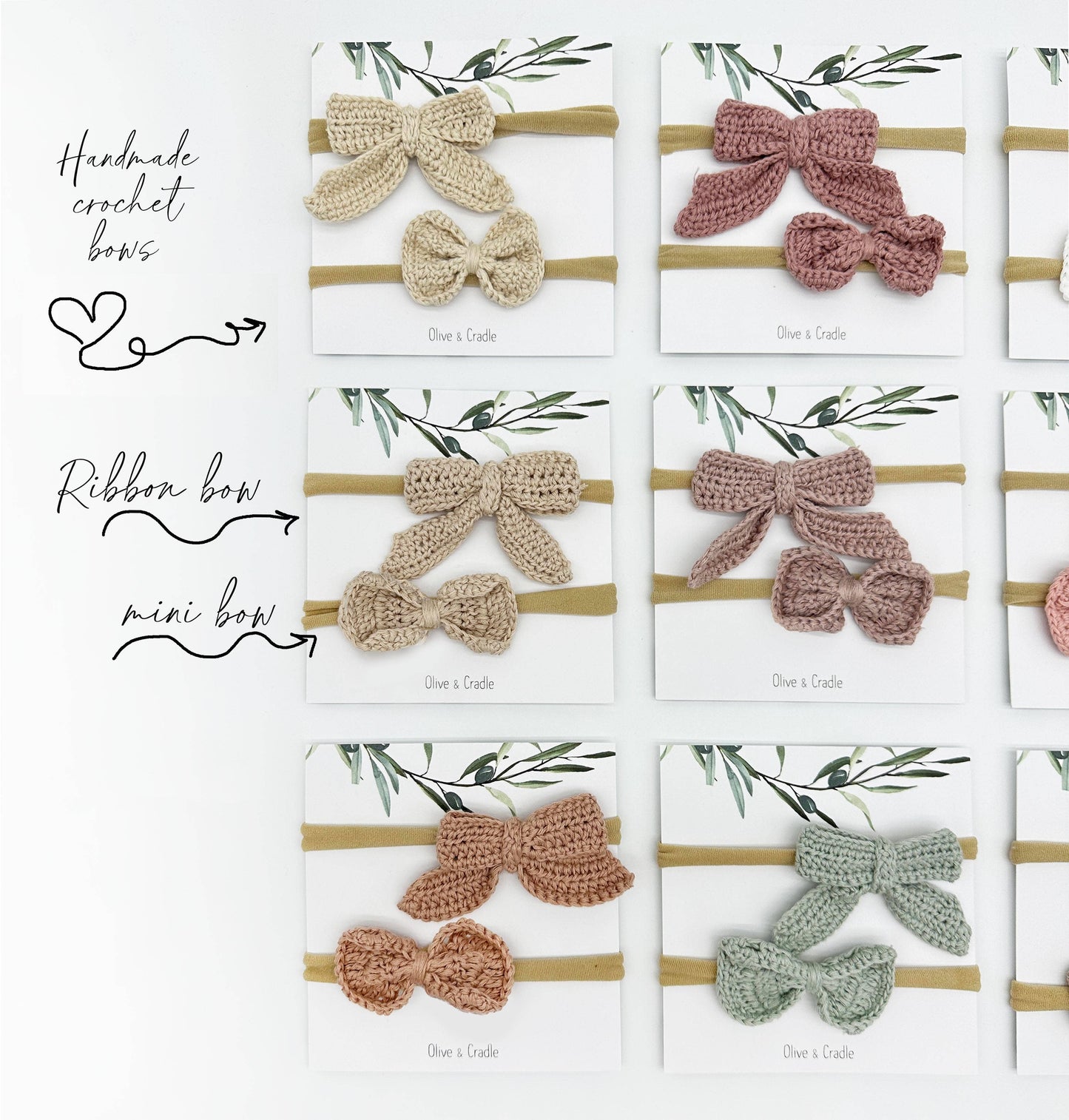 Crochet Bow Headband 2-Piece Set