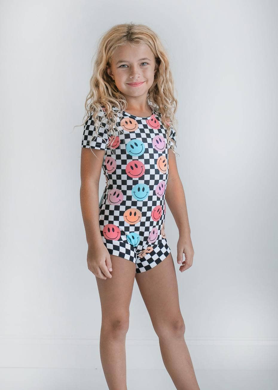 Retro Smiley Face Checkered Leotard