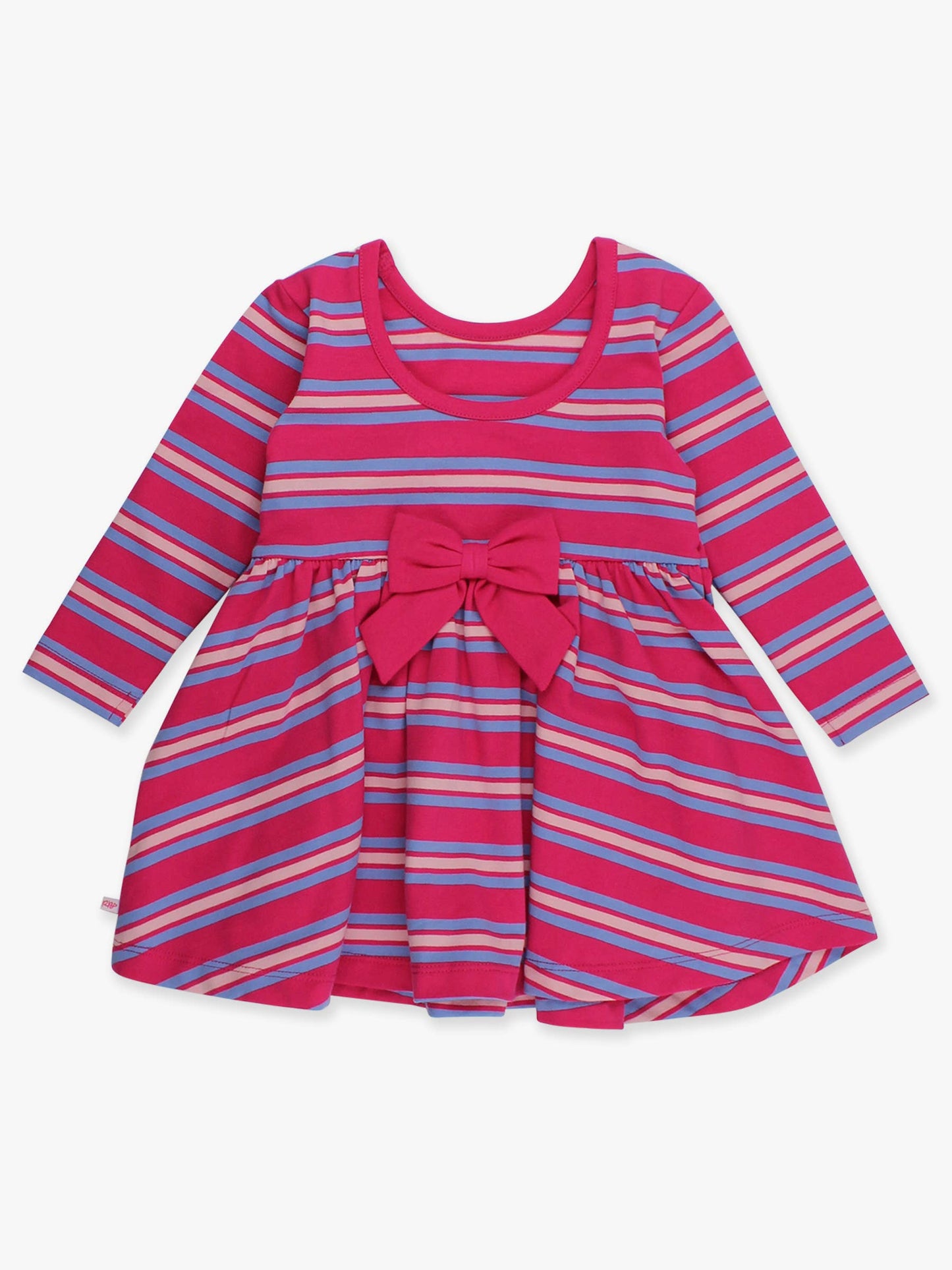 RuffleButts + RuggedButts - Girls Very Berry & Periwinkle Blue Stripe Knit Long Sleeve Twirl Dress m