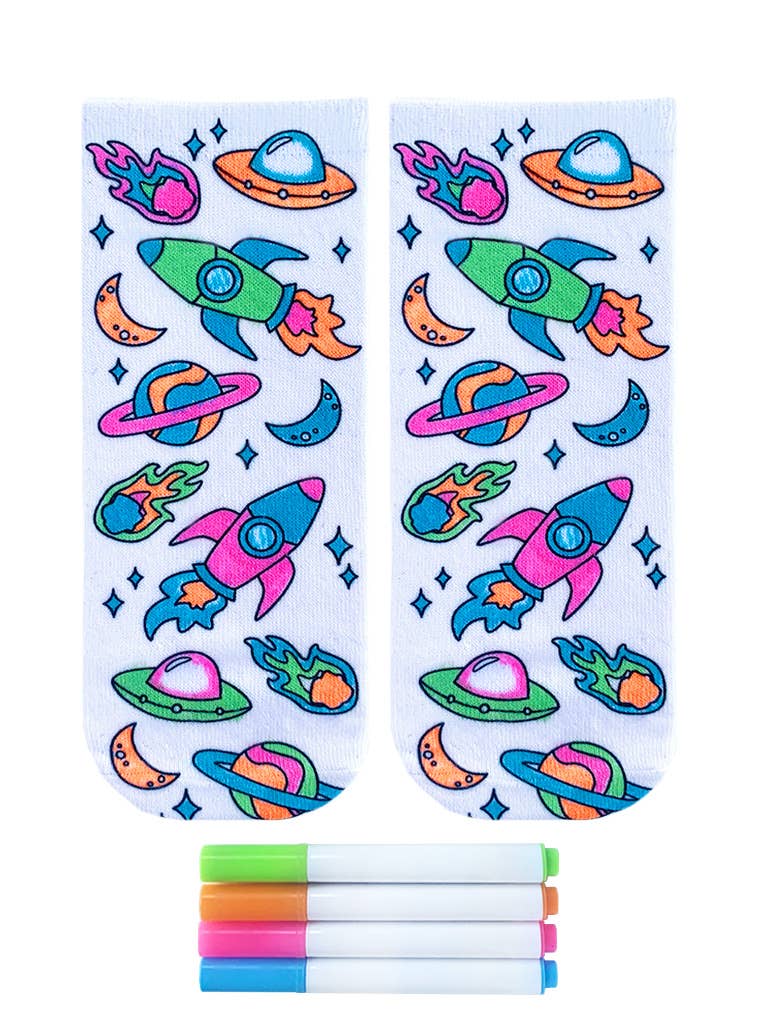 Ankle Socks - DIY Coloring Kit - Blast Off Outer Space