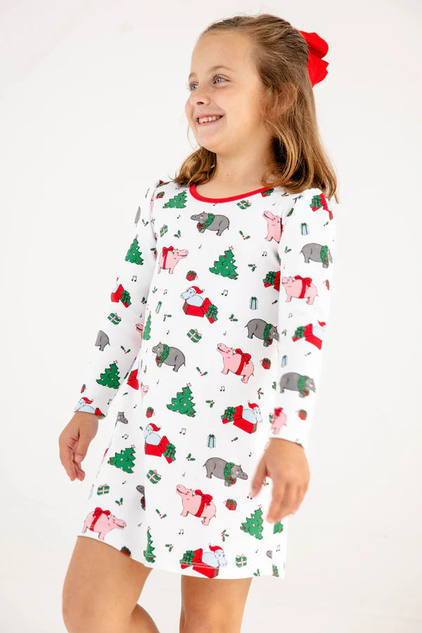 TBBC | Long Sleeve Penny’s Play Dress - I Want a Hippopotamus with Richmond Red