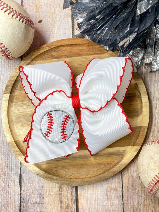 Baseball Moonstitch Embroidered Classic Hair Bow