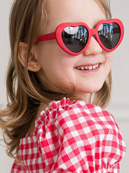 RuffleButts + RuggedButts - Girls Red Heart Shaped Sunglasses