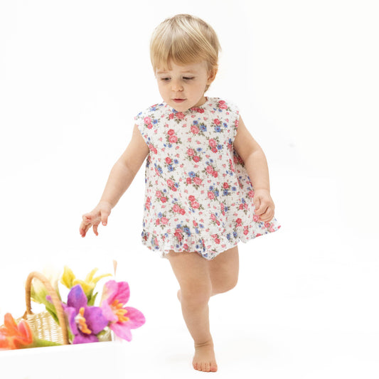 Angel Dear | Cabbage Roses - Ruffle Back Top and Bloomer