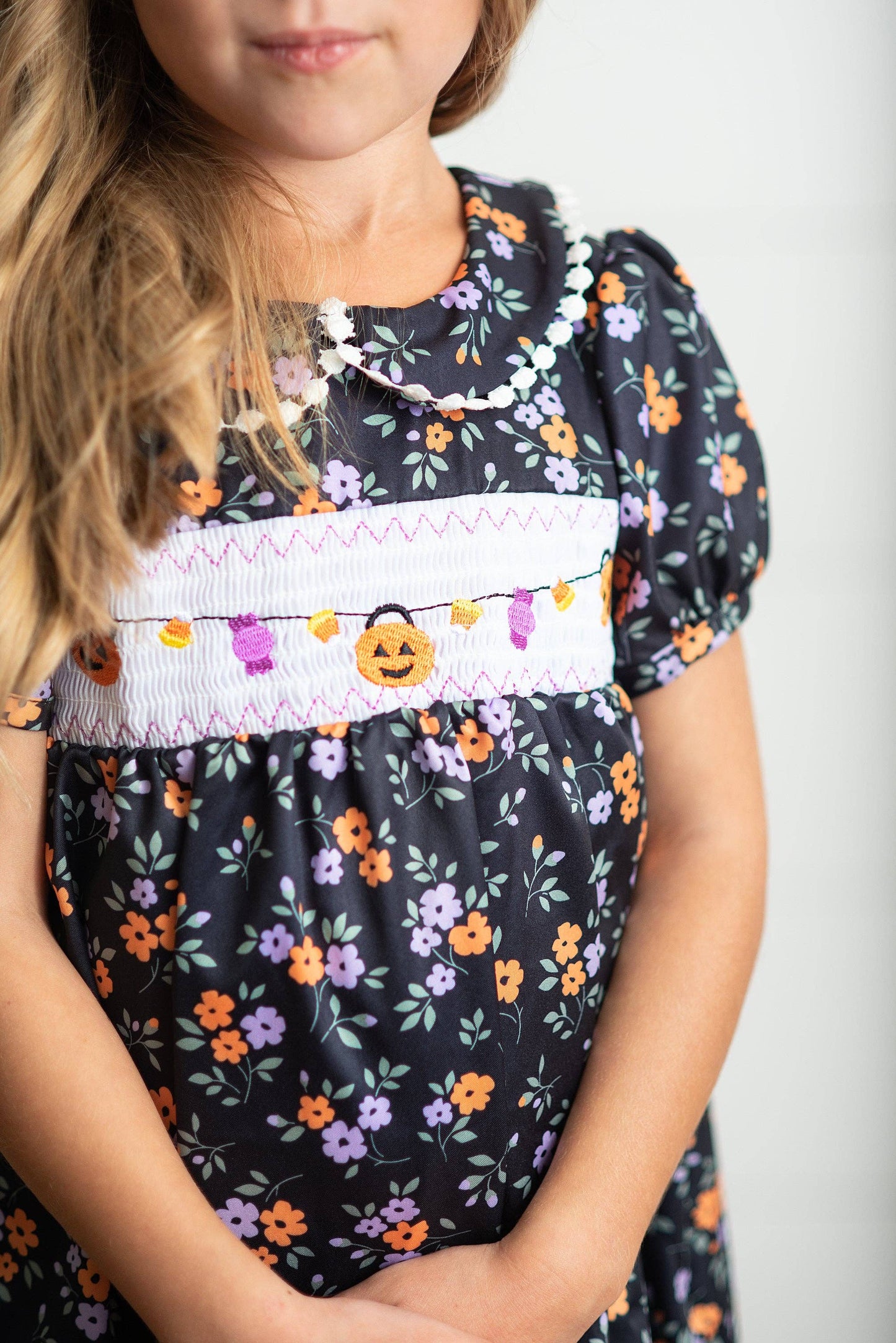 Halloween Pumpkin Candy Smocked Dress