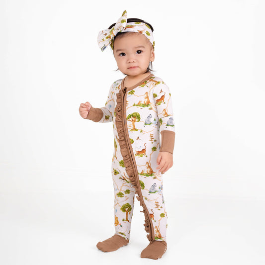 Oh Bother, It's Bedtime Ruffle Baby Bamboo Zipper Romper Pajamas