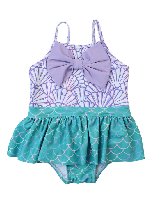 Magical Mermaid Shimmery Princess Big Bow Skirted One Piece