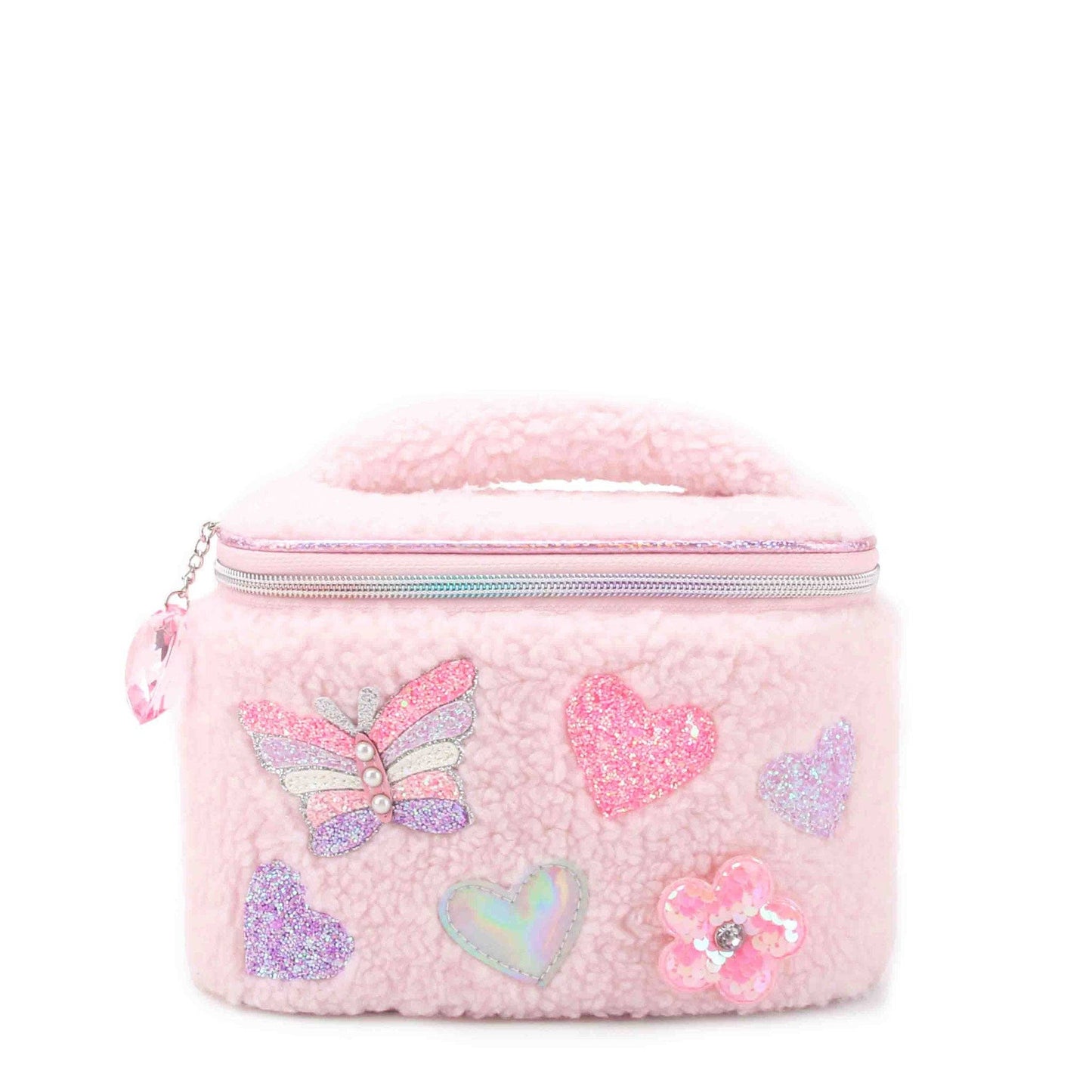 OMG Accessories - Butterfly, Heart & Daisy Patched Sherpa Glam Bag