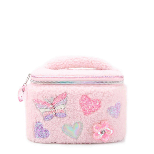 OMG Accessories - Butterfly, Heart & Daisy Patched Sherpa Glam Bag