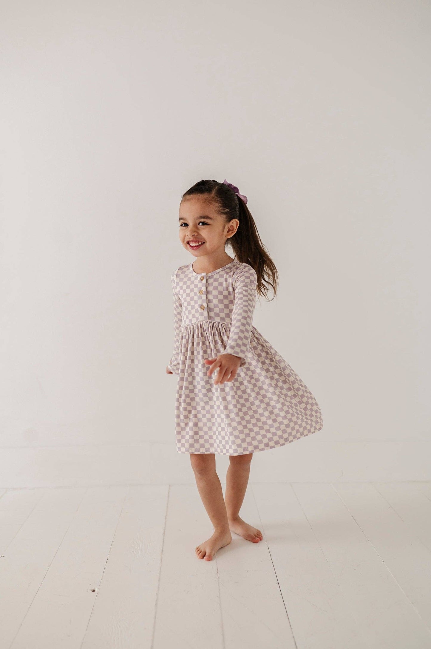 Lavender Cloud Checkered Bamboo Henley Dress
