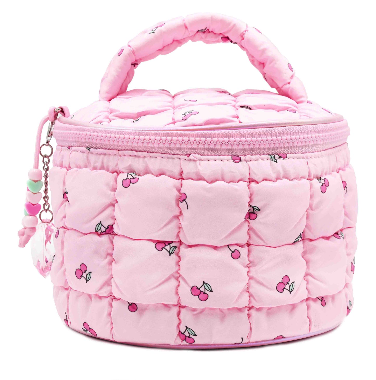 OMG Accessories - Cherry Print Quilted Scrunchies Round Glam Bag