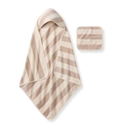 Organic Cotton Rugby Stripe Woven Terry Towel & Washcloth Set - Oat
