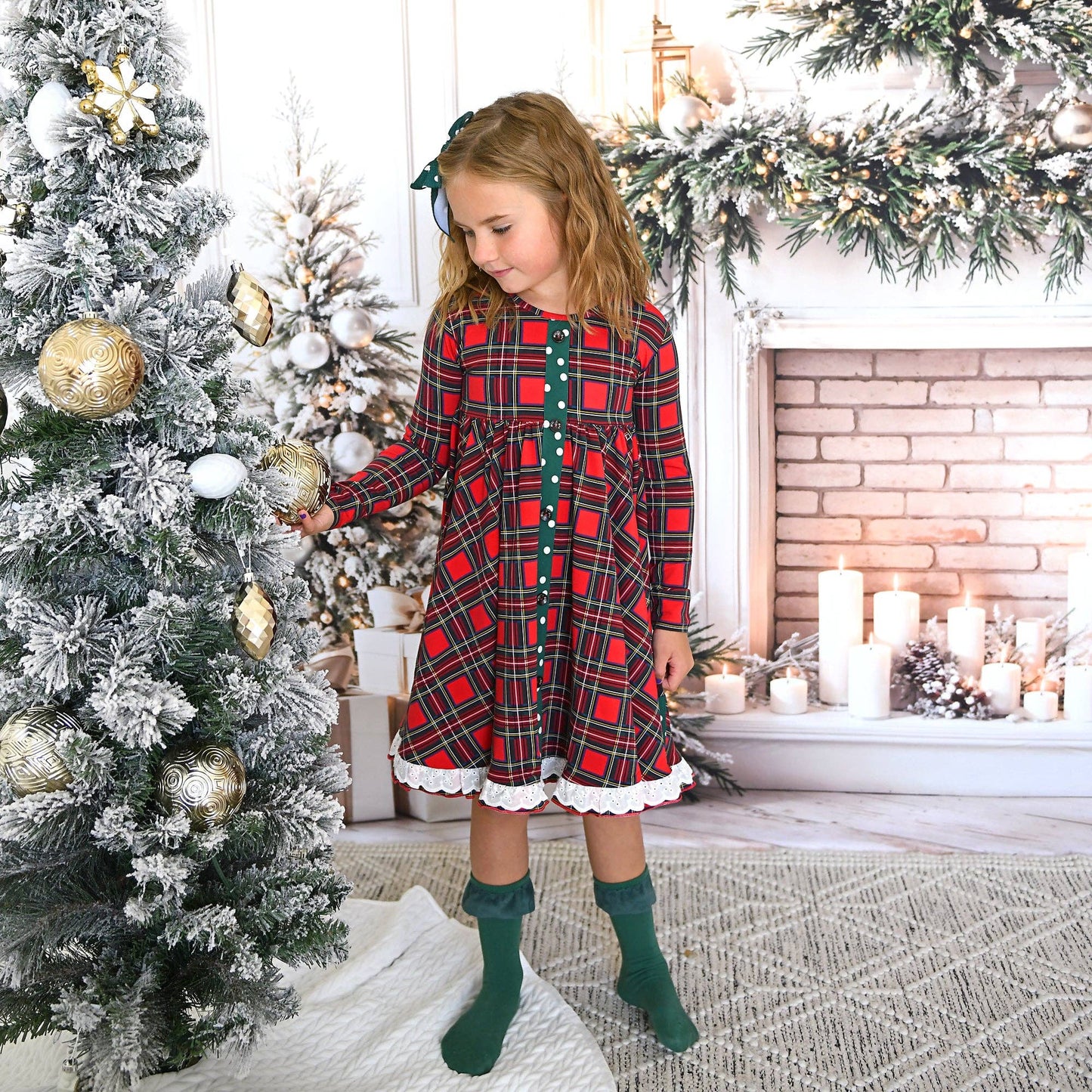 Holly Jolly Plaid and Polka Dot Dress