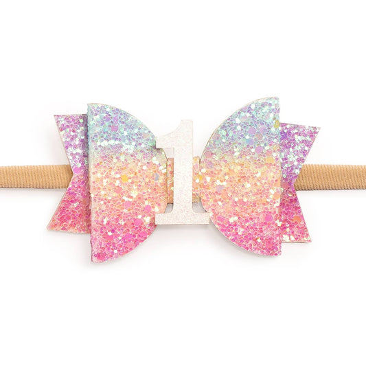 Sweet Wink - 1st Birthday Pastel Rainbow Bow Baby Headband - Hair Bows