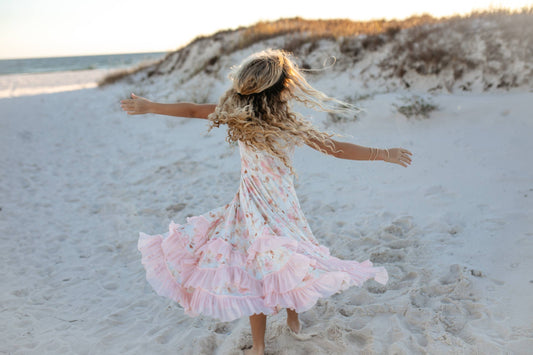 Blush Floral Flutter Sleeve Ruffle Dress