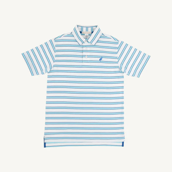 TBBC | Prim & Proper Polo & Onesie - Worth Avenue White, Belhaven Blue, & Wood Boat Blue Stripe with Wood Boat Blue Stork