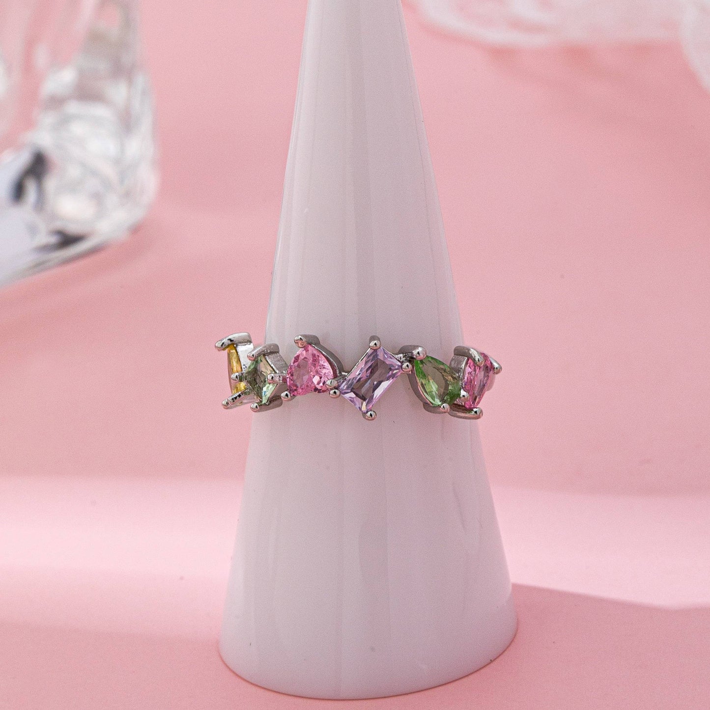 Adjustable Rainbow Gem Eternity Ring