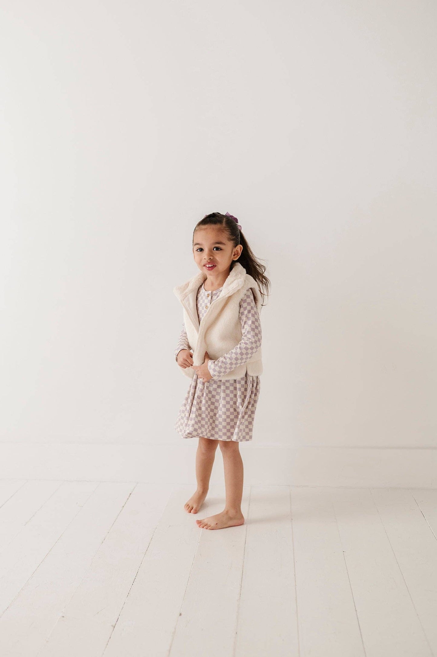 Lavender Cloud Checkered Bamboo Henley Dress