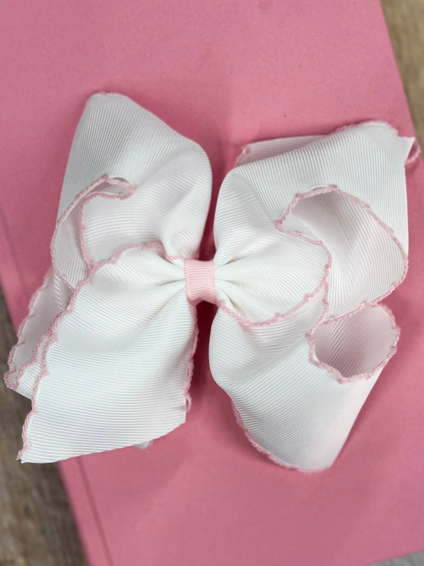 White with Light Pink Moonstitch Hair Bow