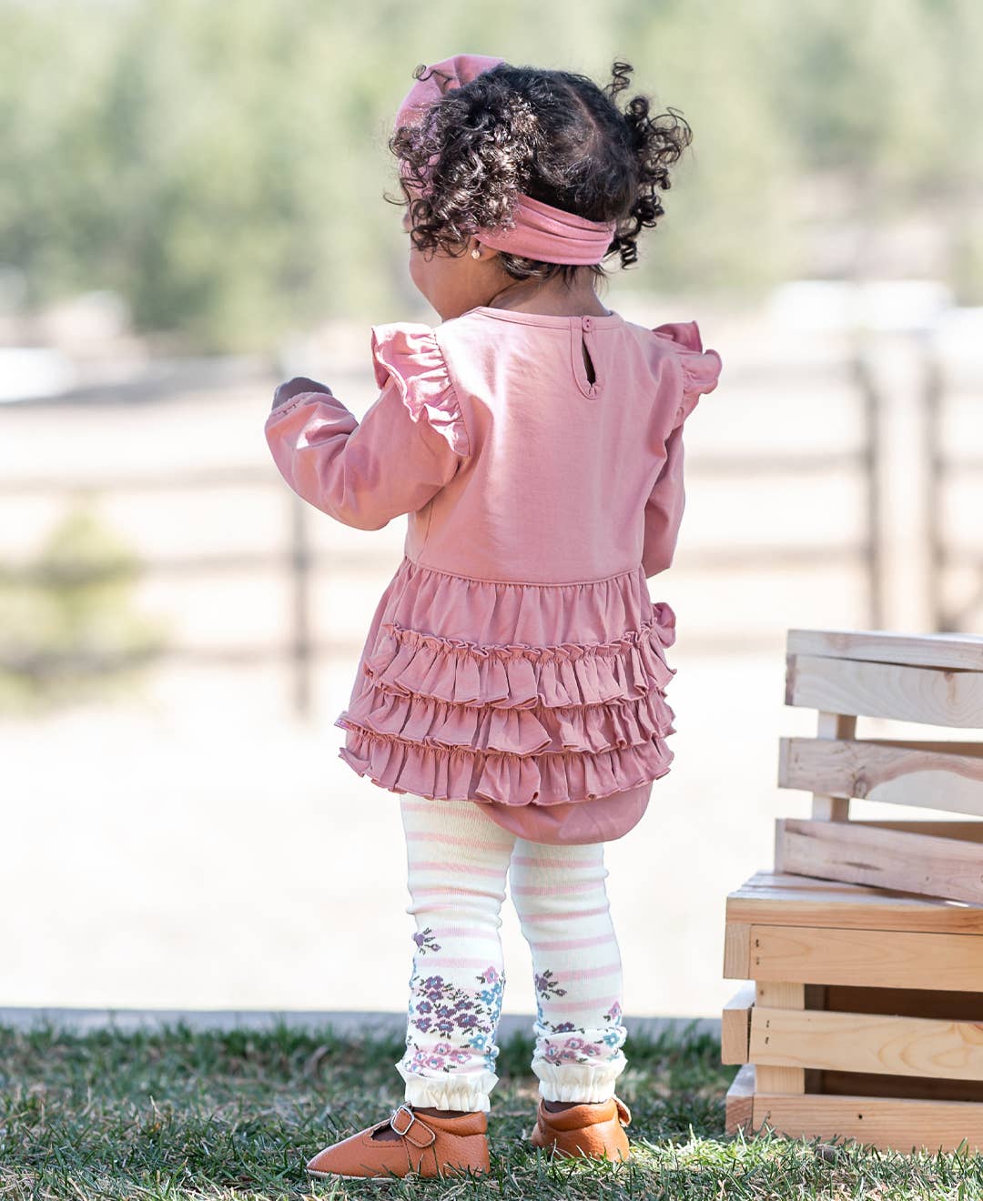 RuffleButts + RuggedButts - Girls Ballet Pink Stripe Patterned Footless Ruffle Tights
