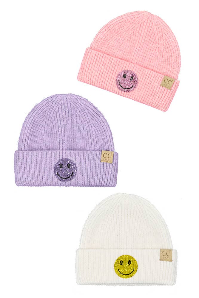 C.C Kids Smile Face Rhinestone Beanie
