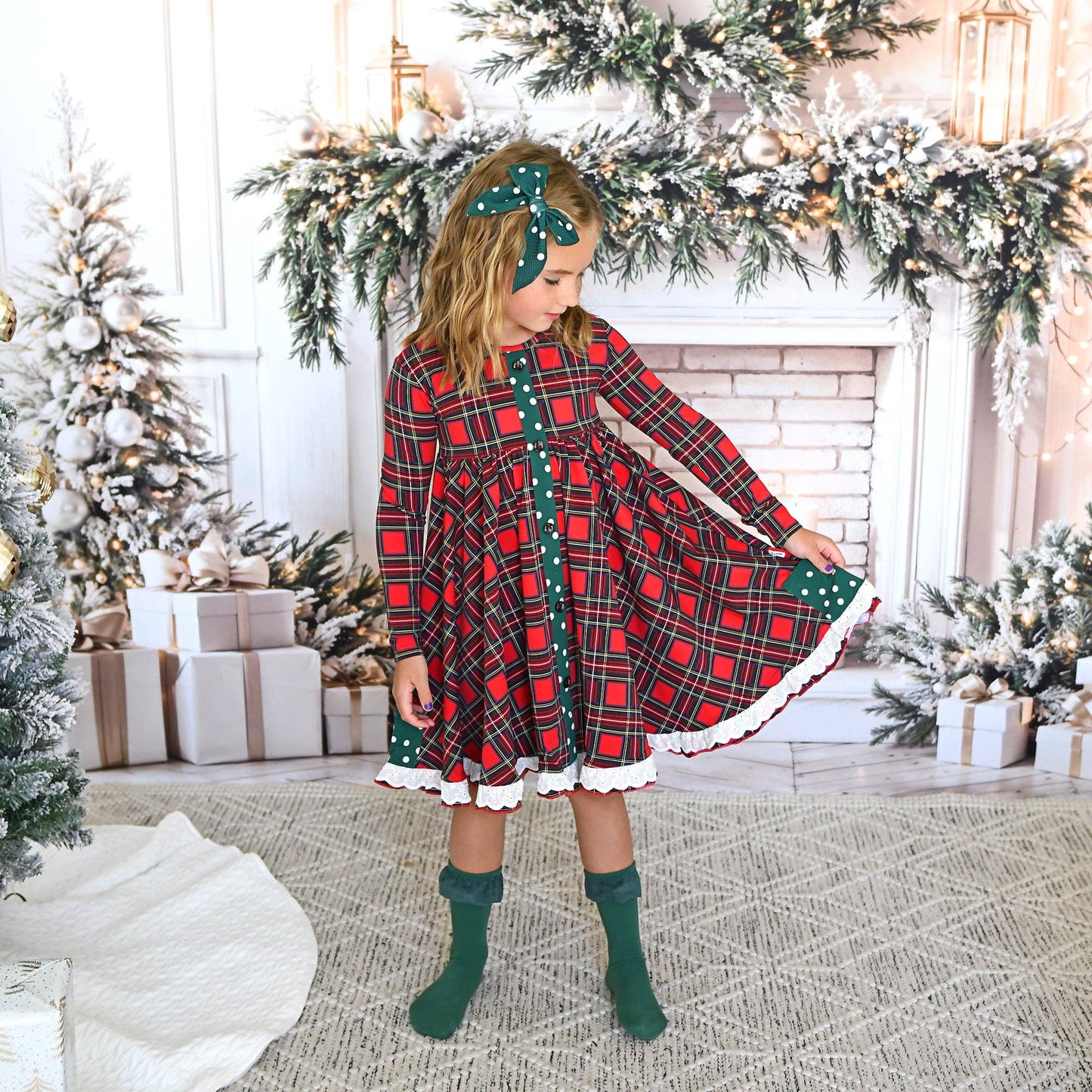 Holly Jolly Plaid and Polka Dot Dress
