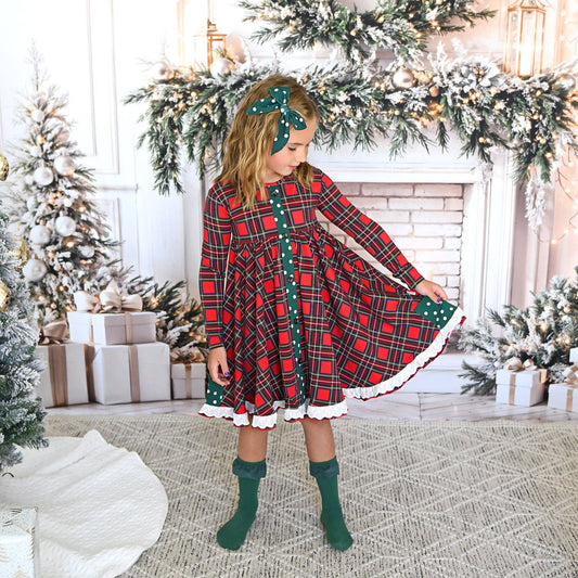 Holly Jolly Plaid and Polka Dot Dress