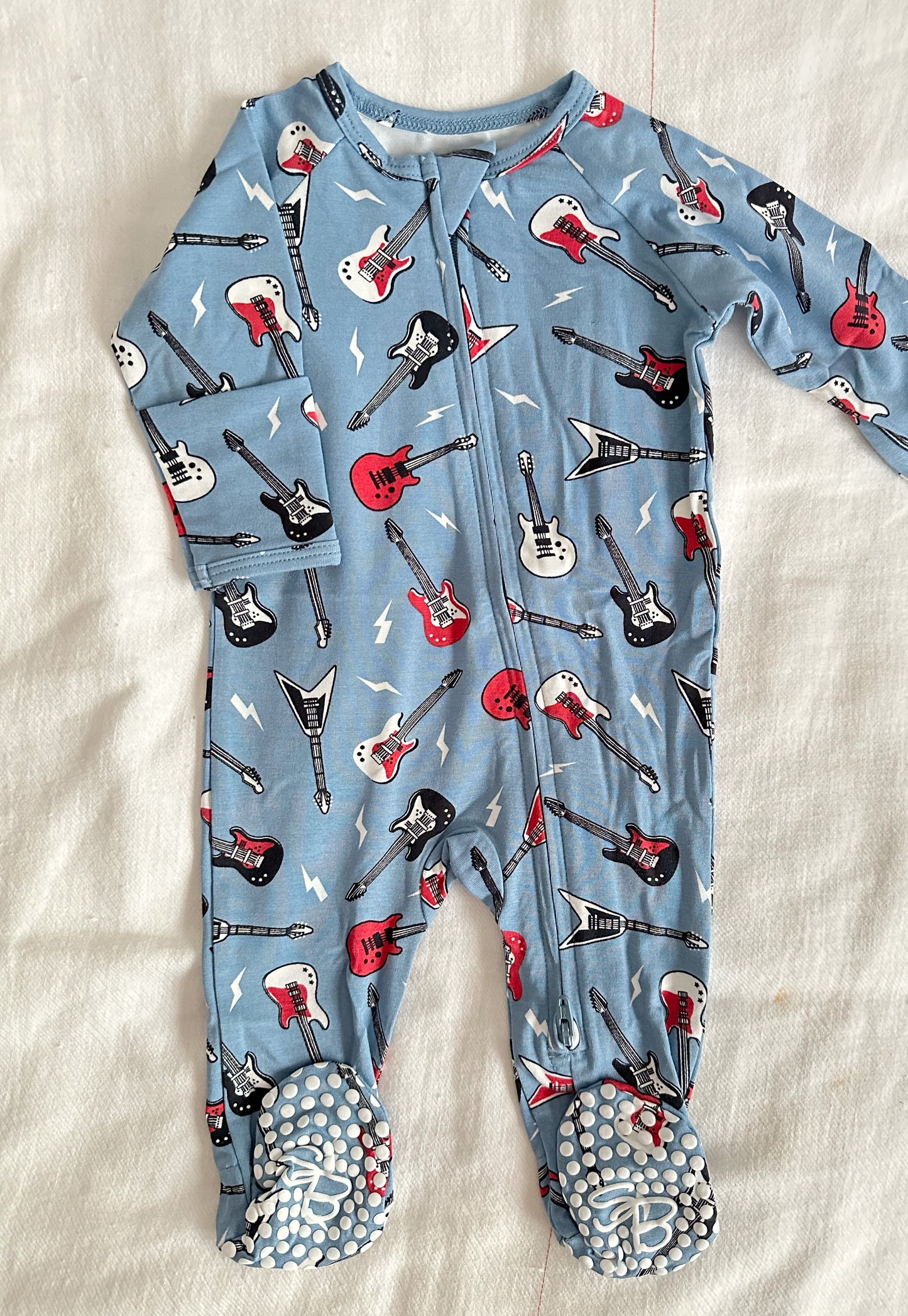 Sweet Bamboo Zipper Footie - Rock N Roll Blue