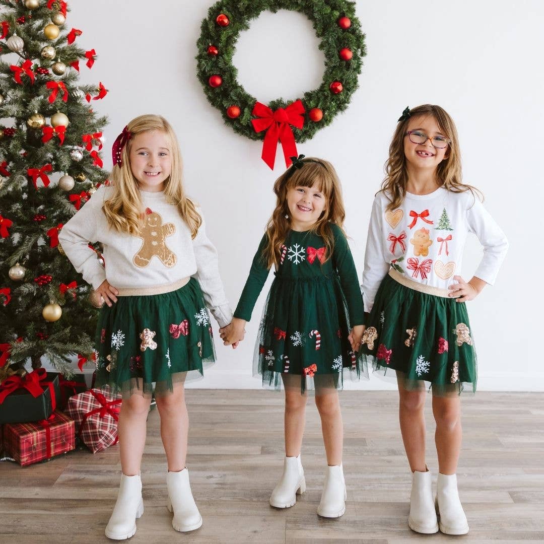 Girls Gingerbread Sequin Patch Christmas Sweatshirt