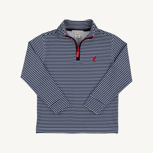 TBBC | Prepletic™ Hayword Half Zip - Nantucket Navy Stripe with Richmond Red