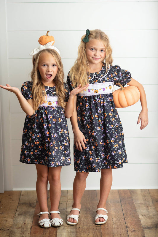 Halloween Pumpkin Candy Smocked Dress