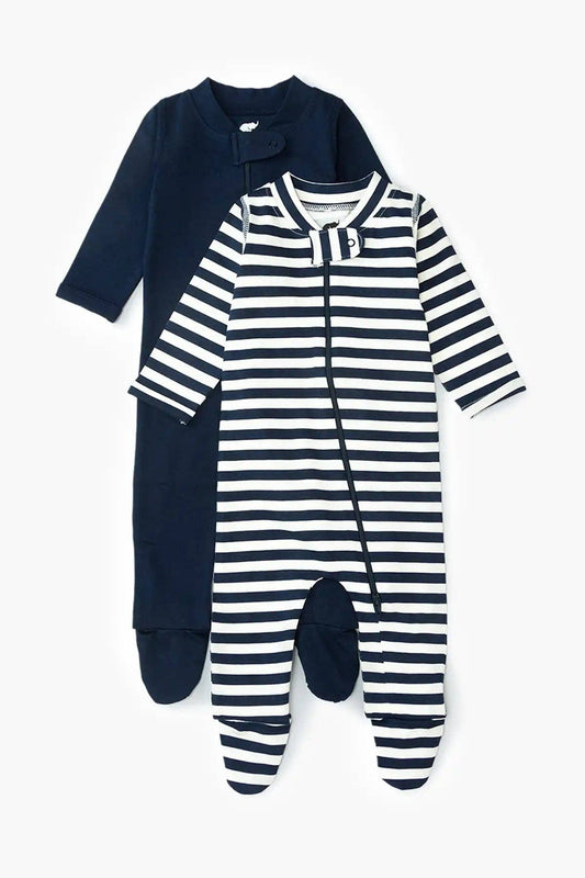 Navy 2-Pack Baby Footed Pajamas  | 100% Organic Cotton