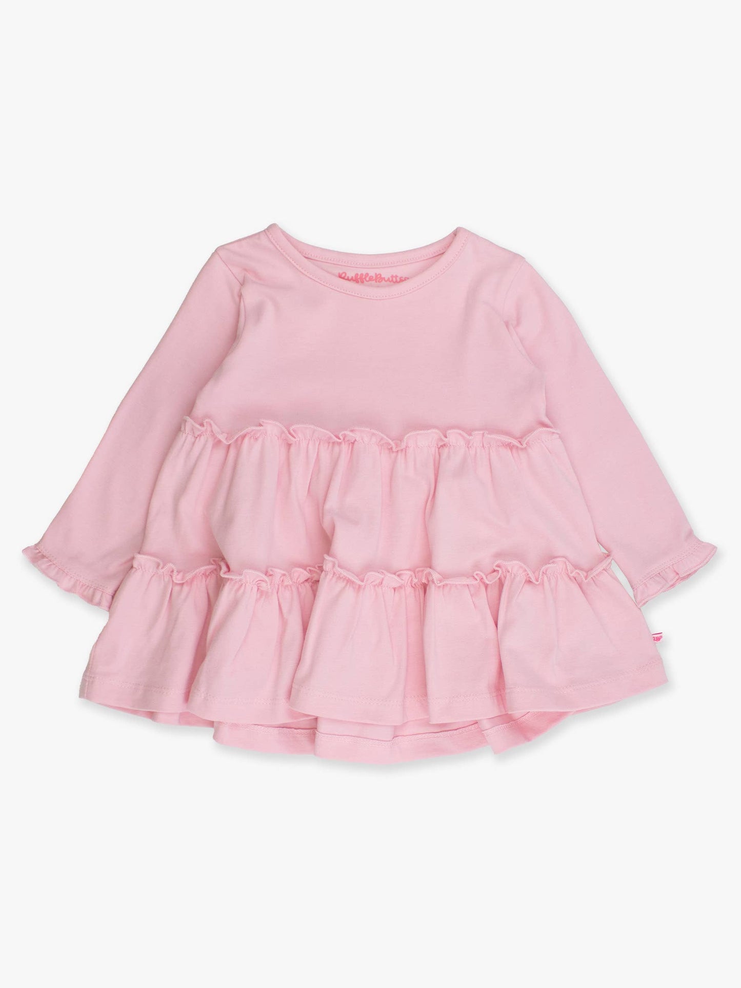 RuffleButts + RuggedButts - Girls Pink Knit Ruffle Tiered Tunic Top