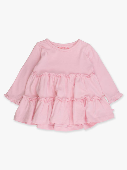 RuffleButts + RuggedButts - Girls Pink Knit Ruffle Tiered Tunic Top