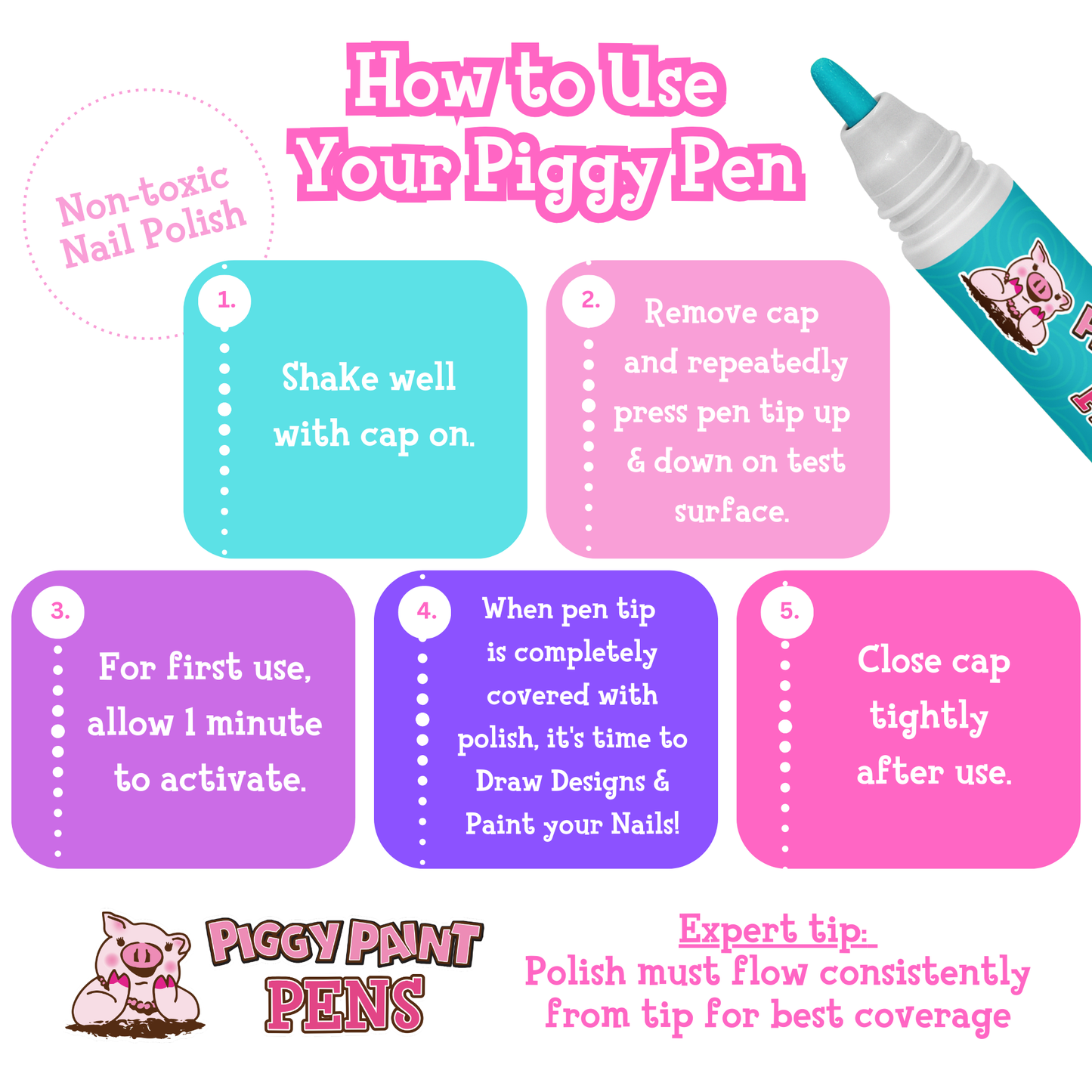 Piggy Paint - Twirly Teal Piggy Paint Pen - Kids Non-toxic Nail Polish
