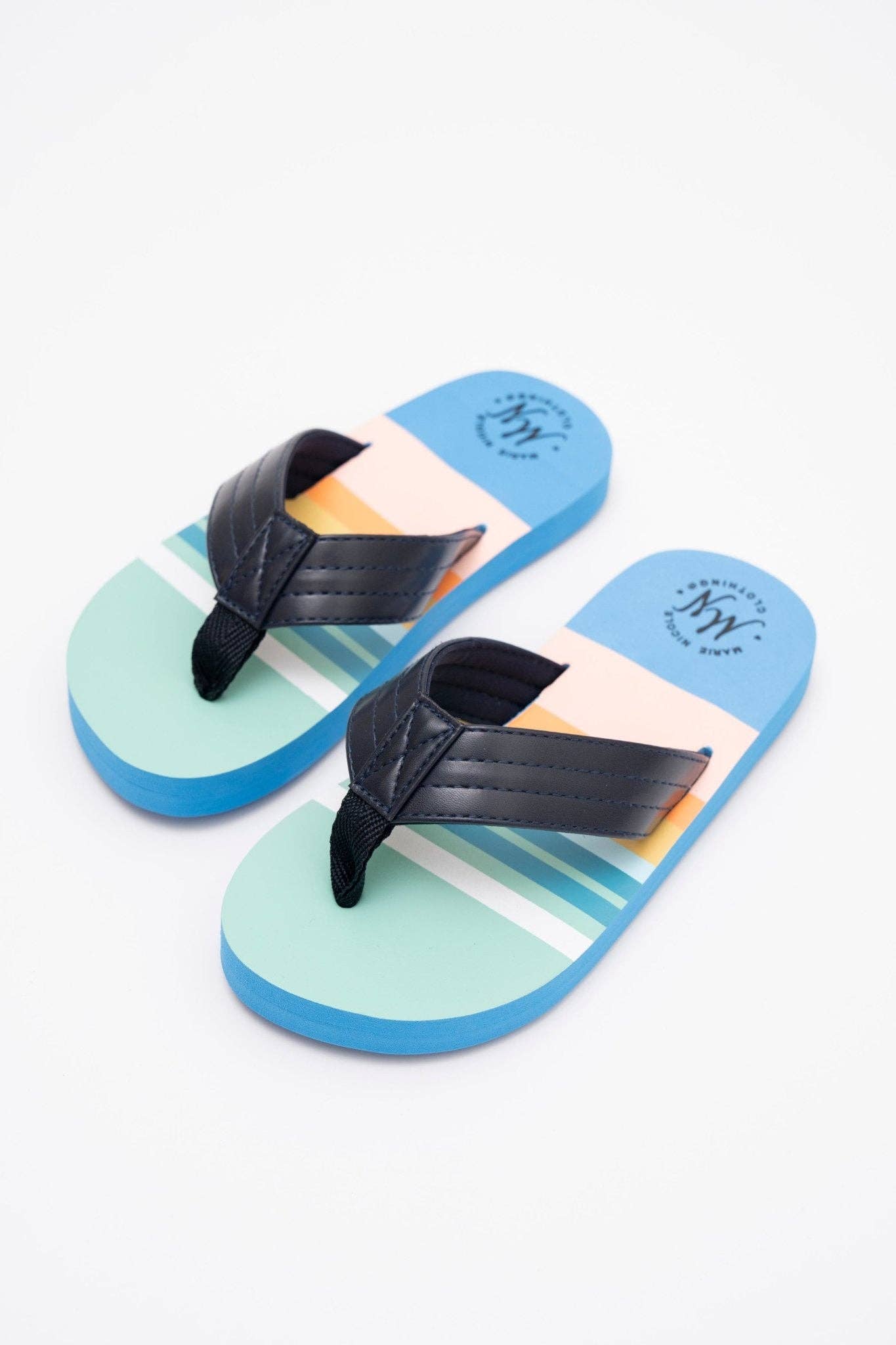 Blue Striped Flip Flops