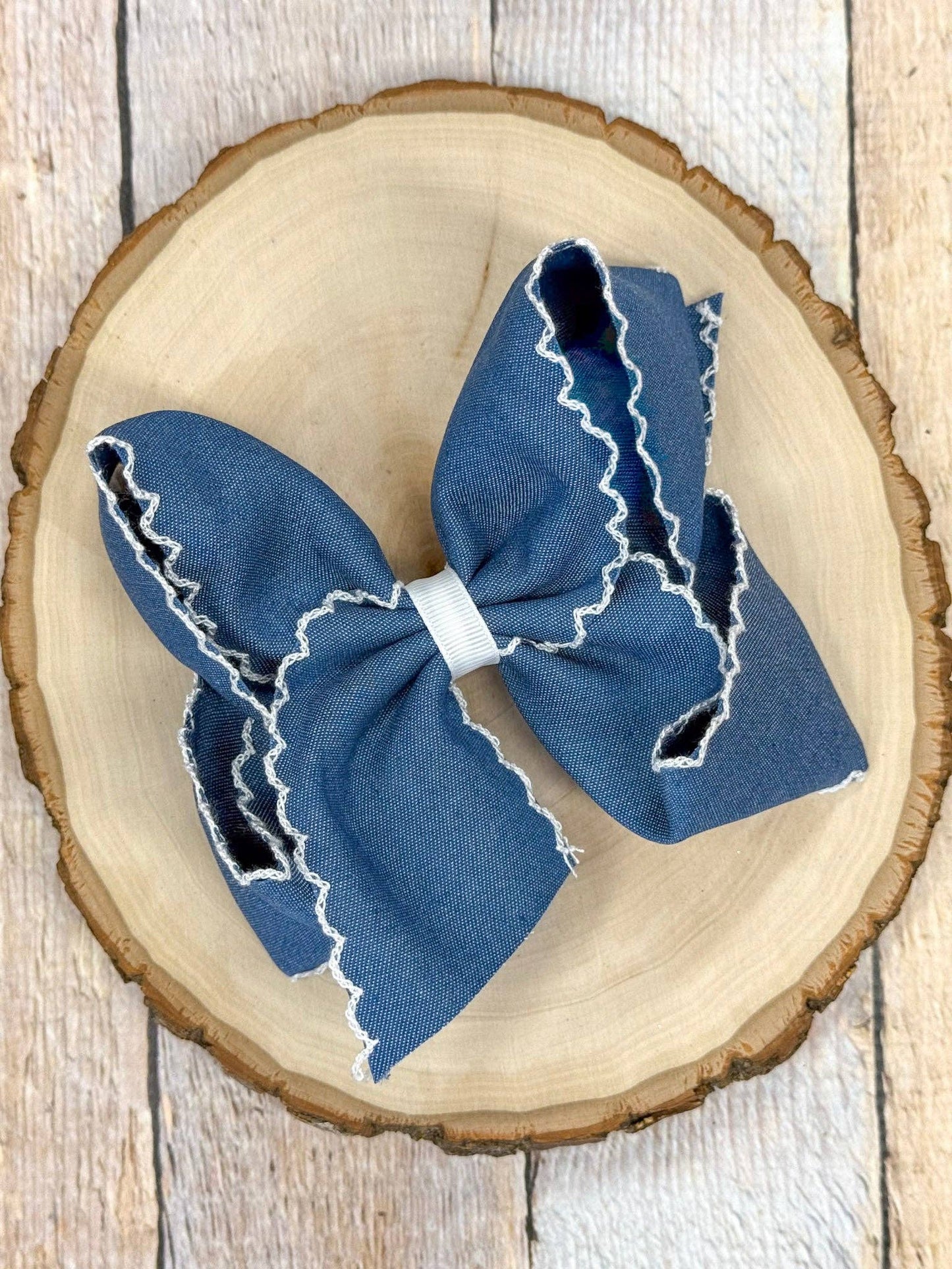 Denim Moonstitch Hair Bow