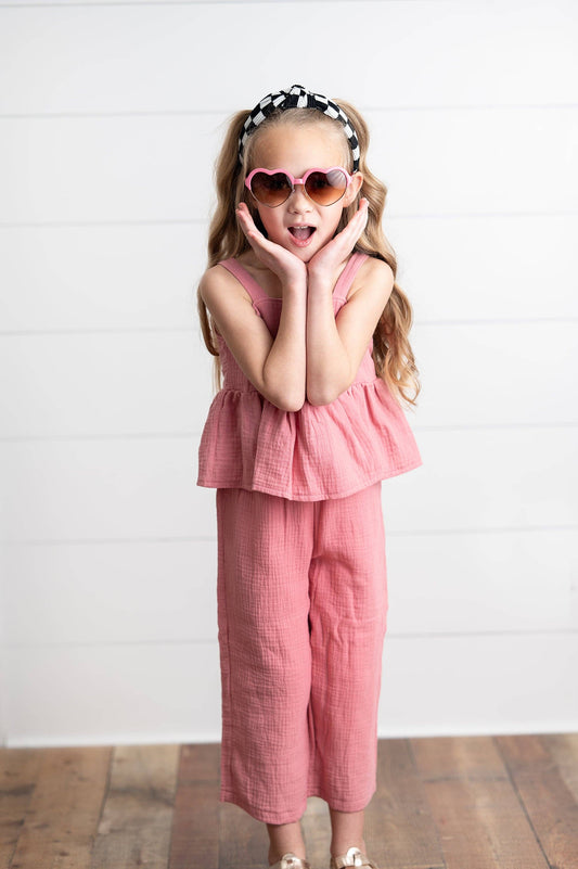 Dusty Pink Gauze Weave Ruffle Set