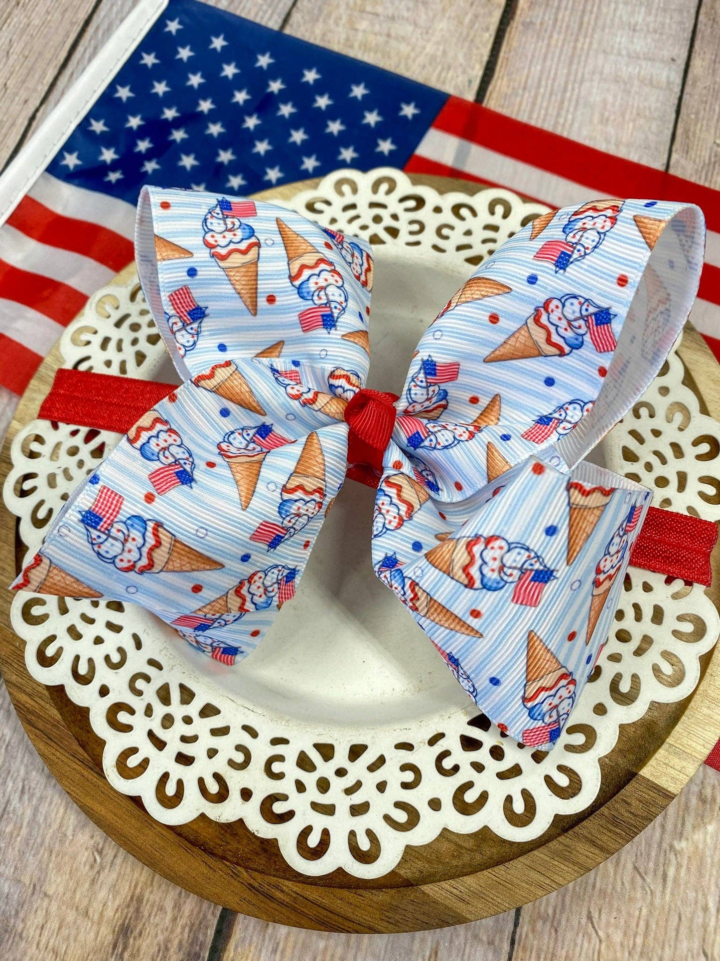 American Ice Cream Cones Hair Bow