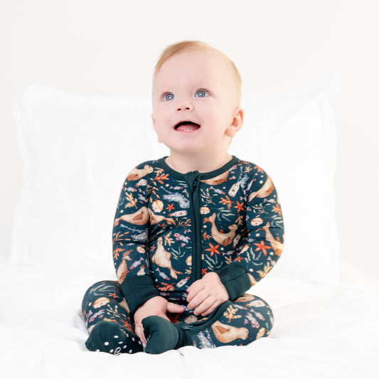 Waves & Whiskers Baby Bamboo Zipper Romper Pajamas