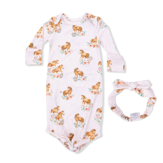 Angel Dear | Pink Ponies - Knotted Gown and Headband
