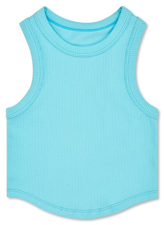 Ice Blue Cropped Racer Back Tank Top