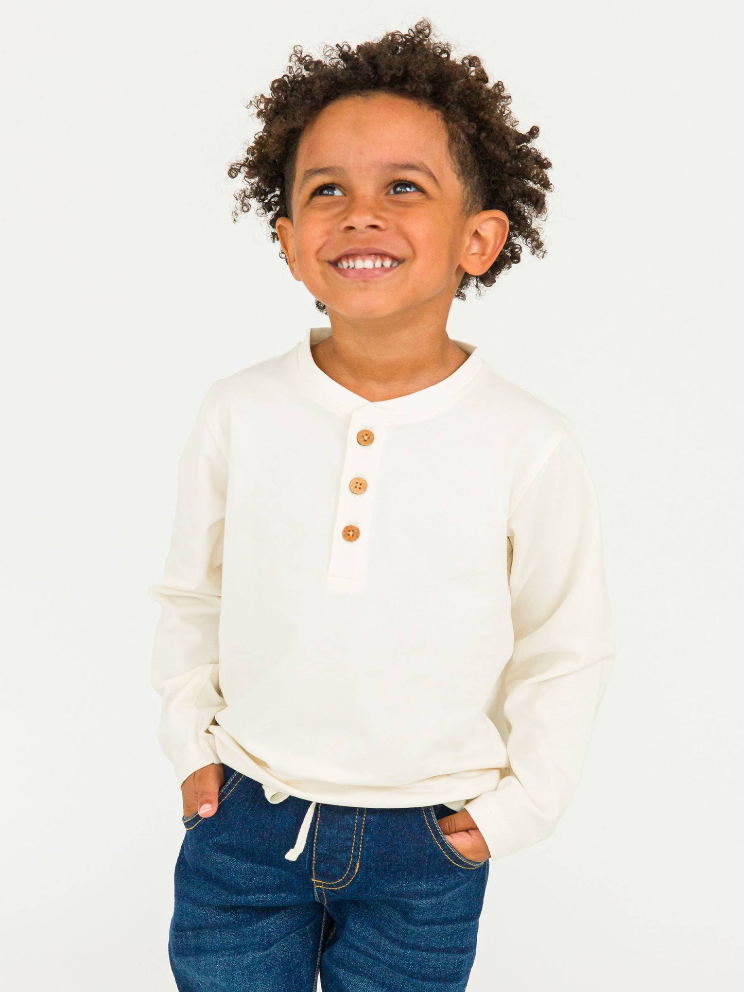 RuffleButts + RuggedButts - Boys Ivory Knit Long Sleeve Henley Tee