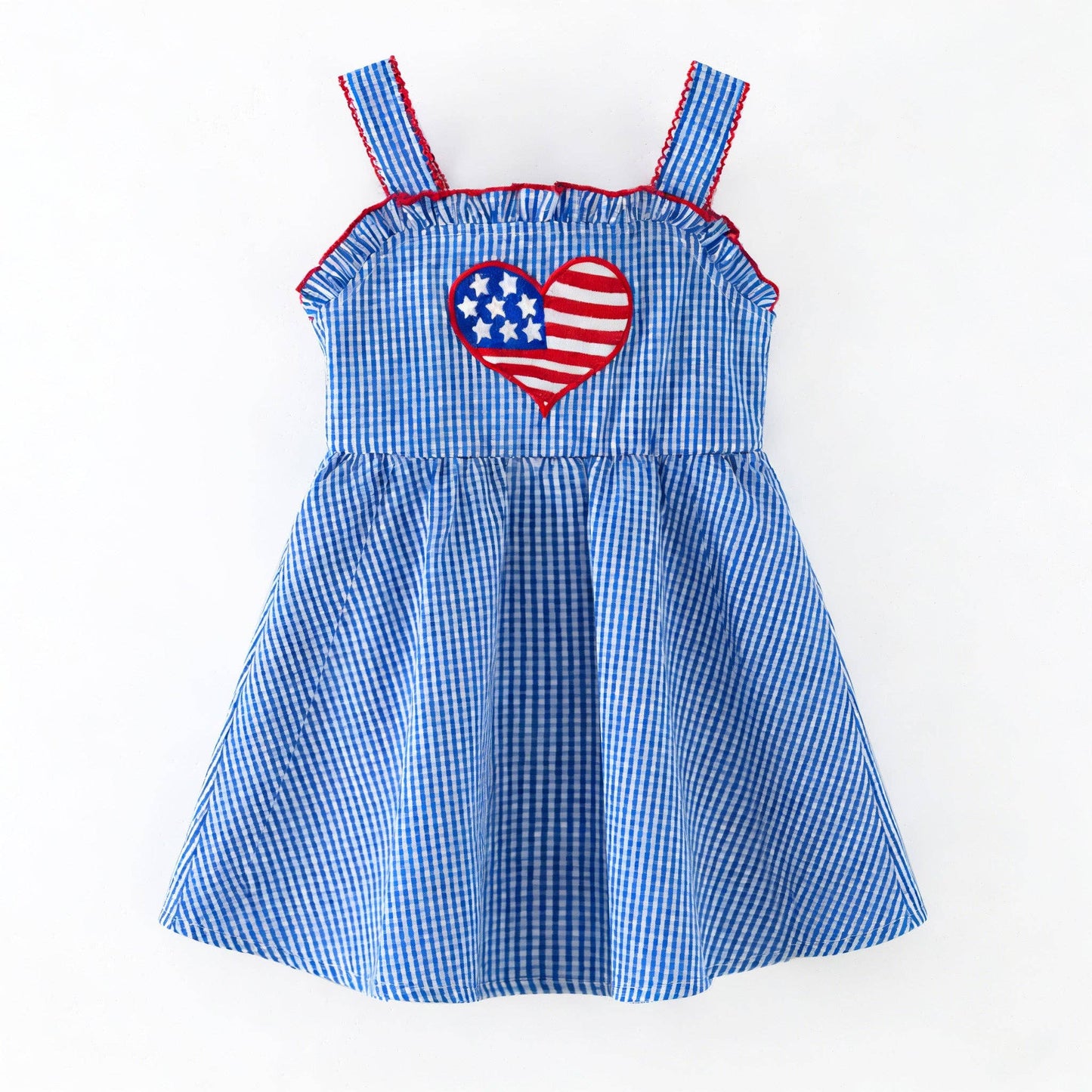 Blue Gingham Patriotic Heart Twirl Dress