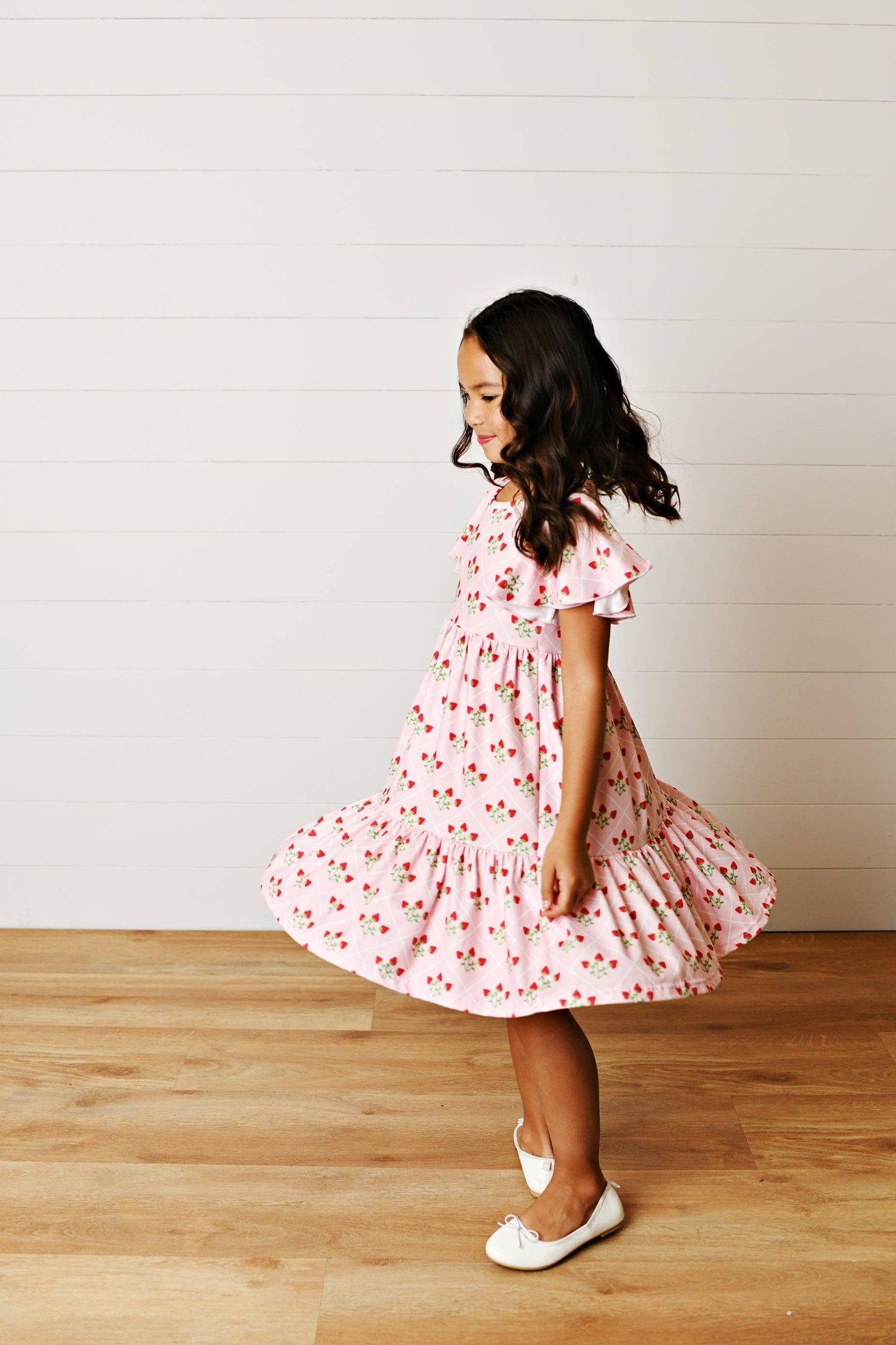 Emmy Strawberry Flutter Sleeve Twirl Dress